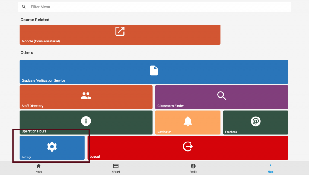 settings page